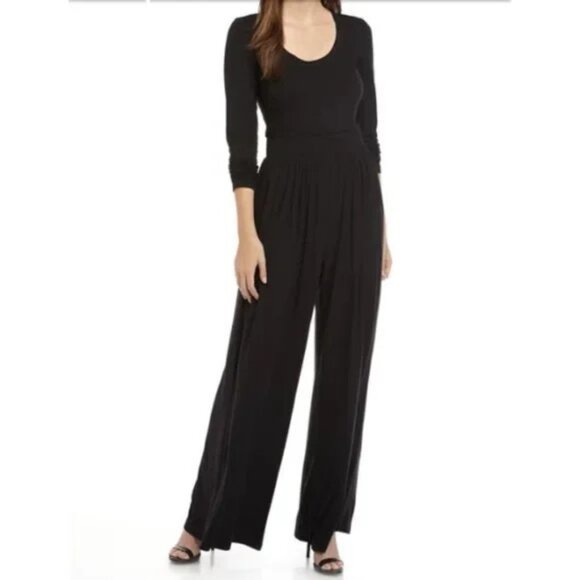 Solid Color Elastic Waist Long Sleeve Wide Leg Long Jumpsuit